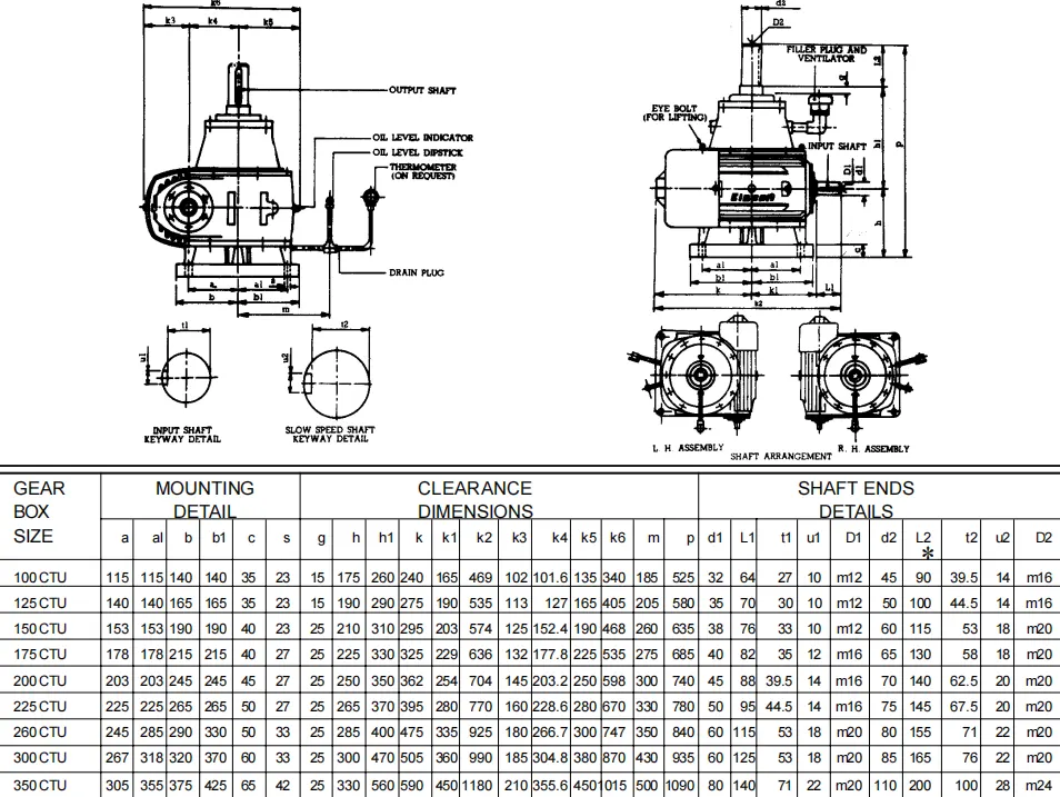 Dimensions of 150CTU Cooling Tower Worm Gear Unit