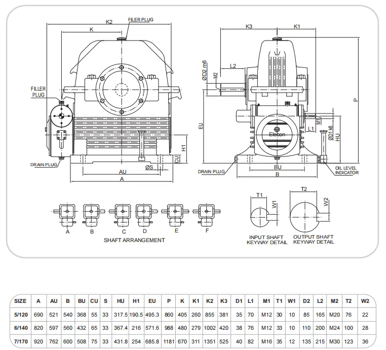 SFUD 7/170 Worm Gear Unit Dimensions