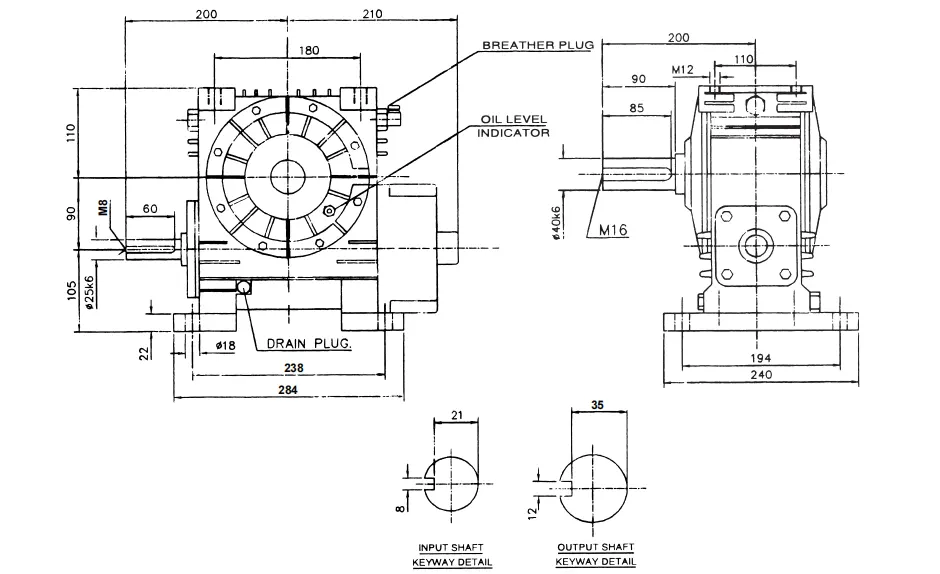 Dimensions of Worm Reducer-Replacement of Elecon SNU Modular Universal Mounting 3.54 SNU-U Worm Gear Unit