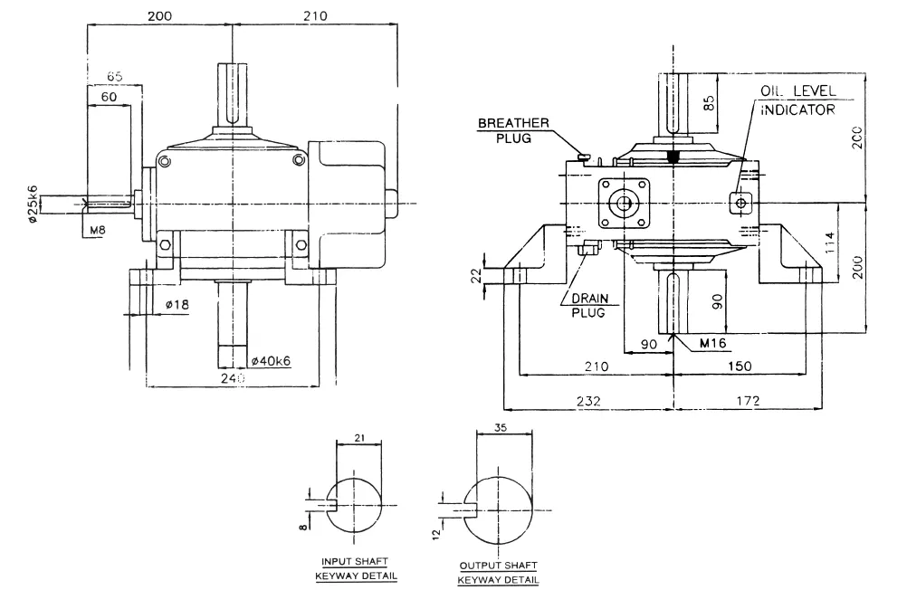 Worm Gear Unit Dimensions