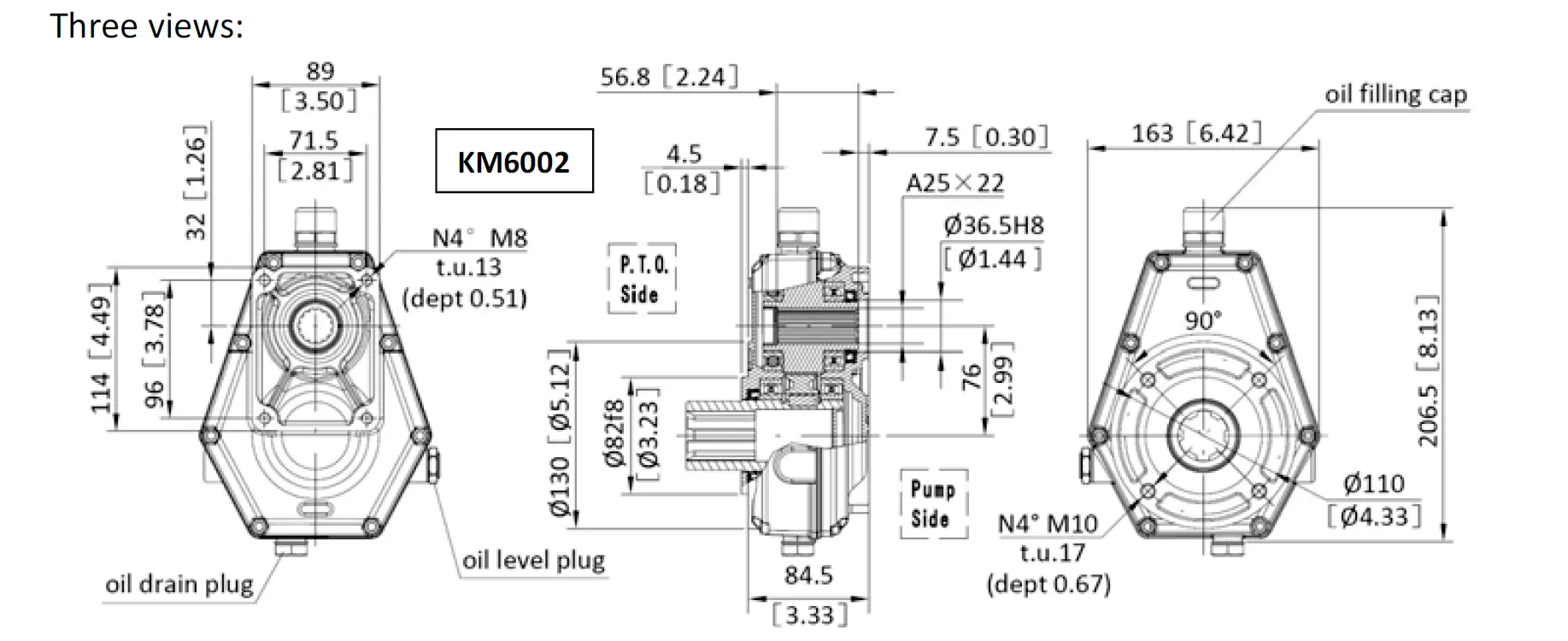 Aluminium Multiplier KM600 Series PTO Gearbox Three Views Aluminium Multiplier KM600 Series PTO Gearbox Three Views