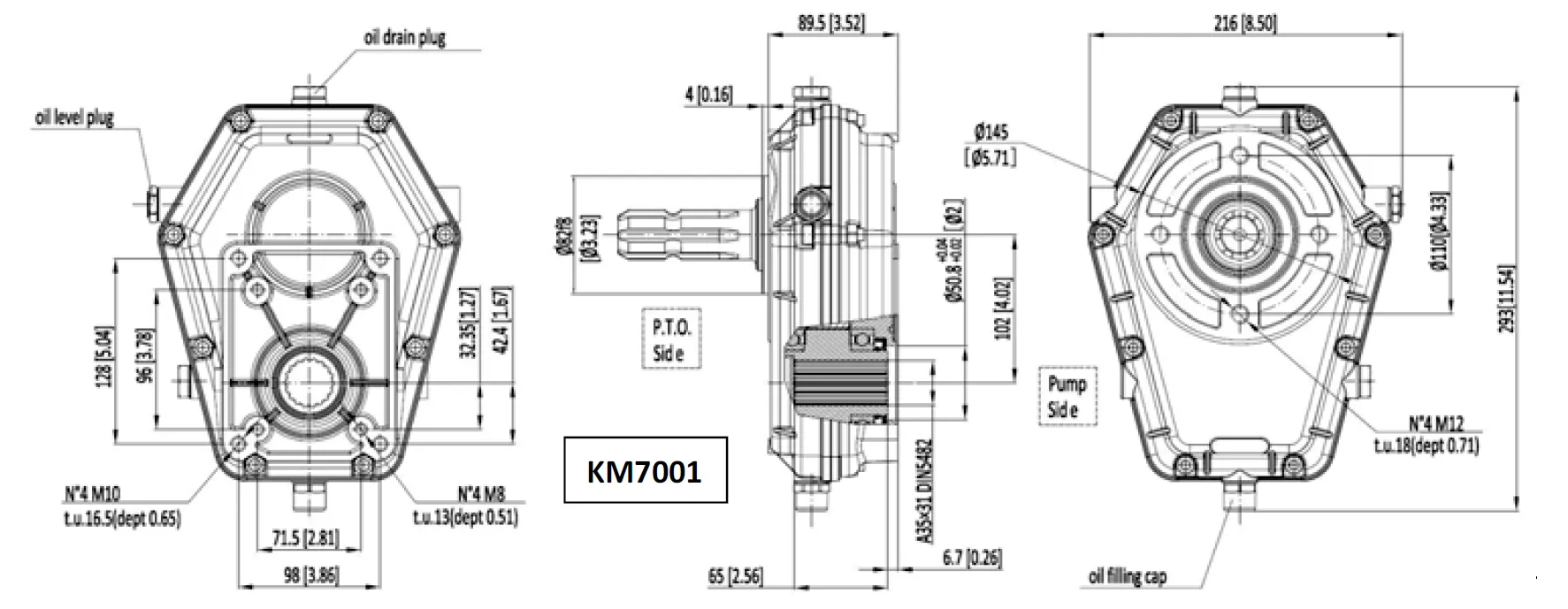 Aluminium Multiplier KM700 Series PTO Gearbox Three Views Aluminium Multiplier KM700 Series PTO Gearbox Three Views