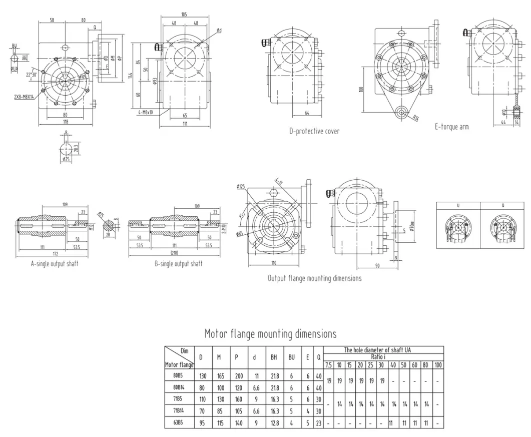 EP-GMSS50 Stainless Steel Worm Reducer Mounting Dimensions