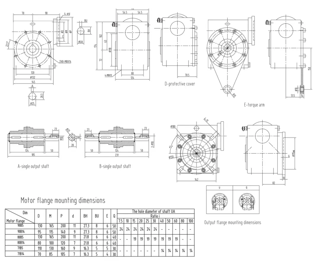 Mounting Dimensions for EP-GMSS63 Stainless Steel Worm Reducer