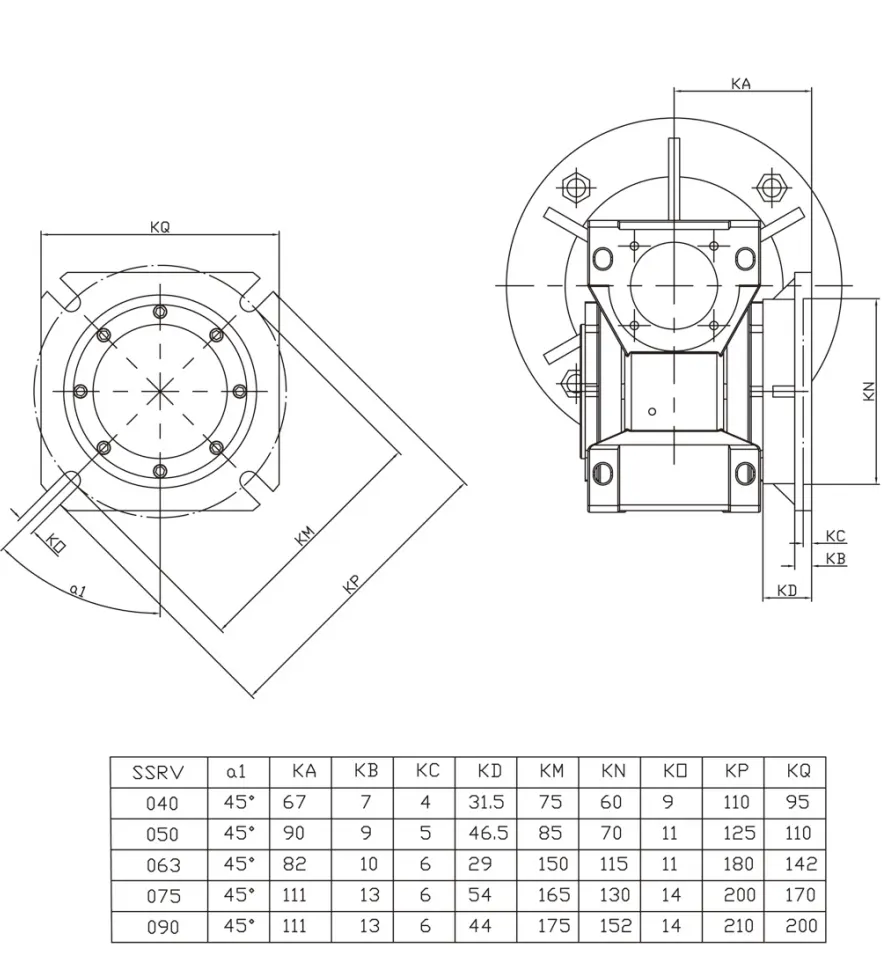 SSRV Series Stainless Steel Worm Gearbox Output Flange Dimension