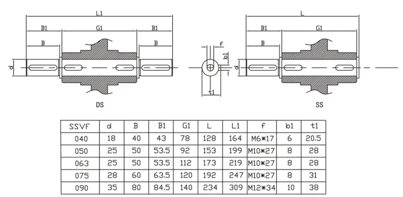 SSFV Stainless Steel Worm Gearbox Output Shafts