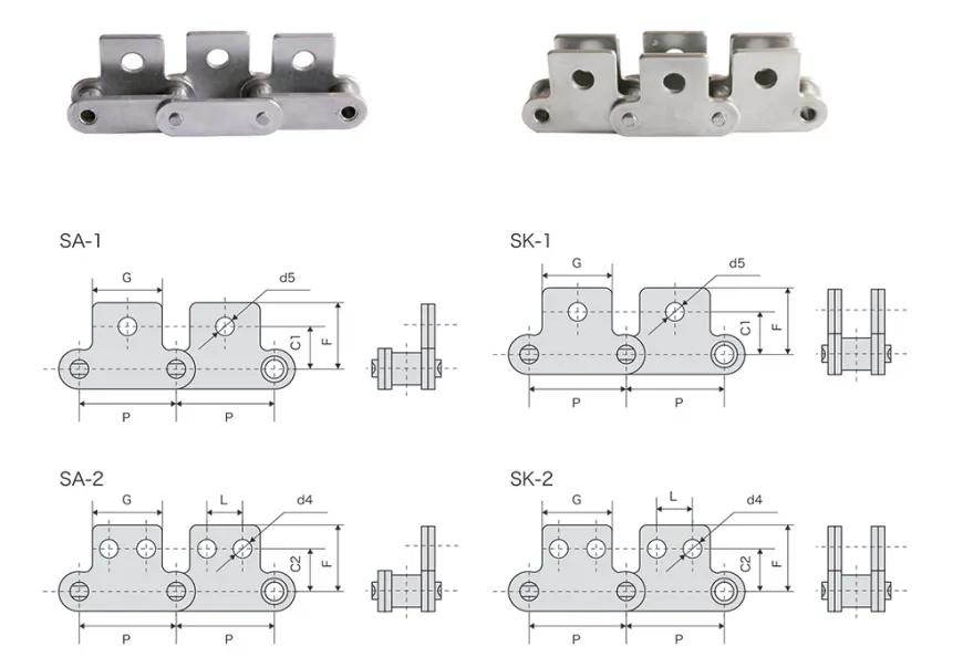 Conveyor Chain with SA1 SA2 SK1 SK2 Attachments