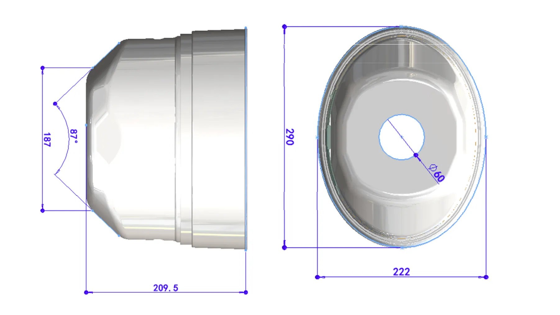 150mm High Oval with Straight Tube Cover