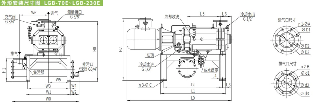 External installation dimensions diagram 70E