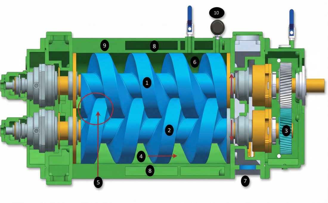 Simplified diagram of variable pitch screw vacuum pump